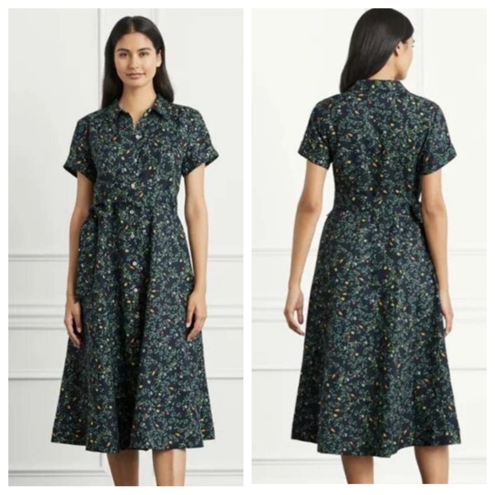 Hill House Laura Dress in Midnight Garden Floral Linen | SMALL NWT
